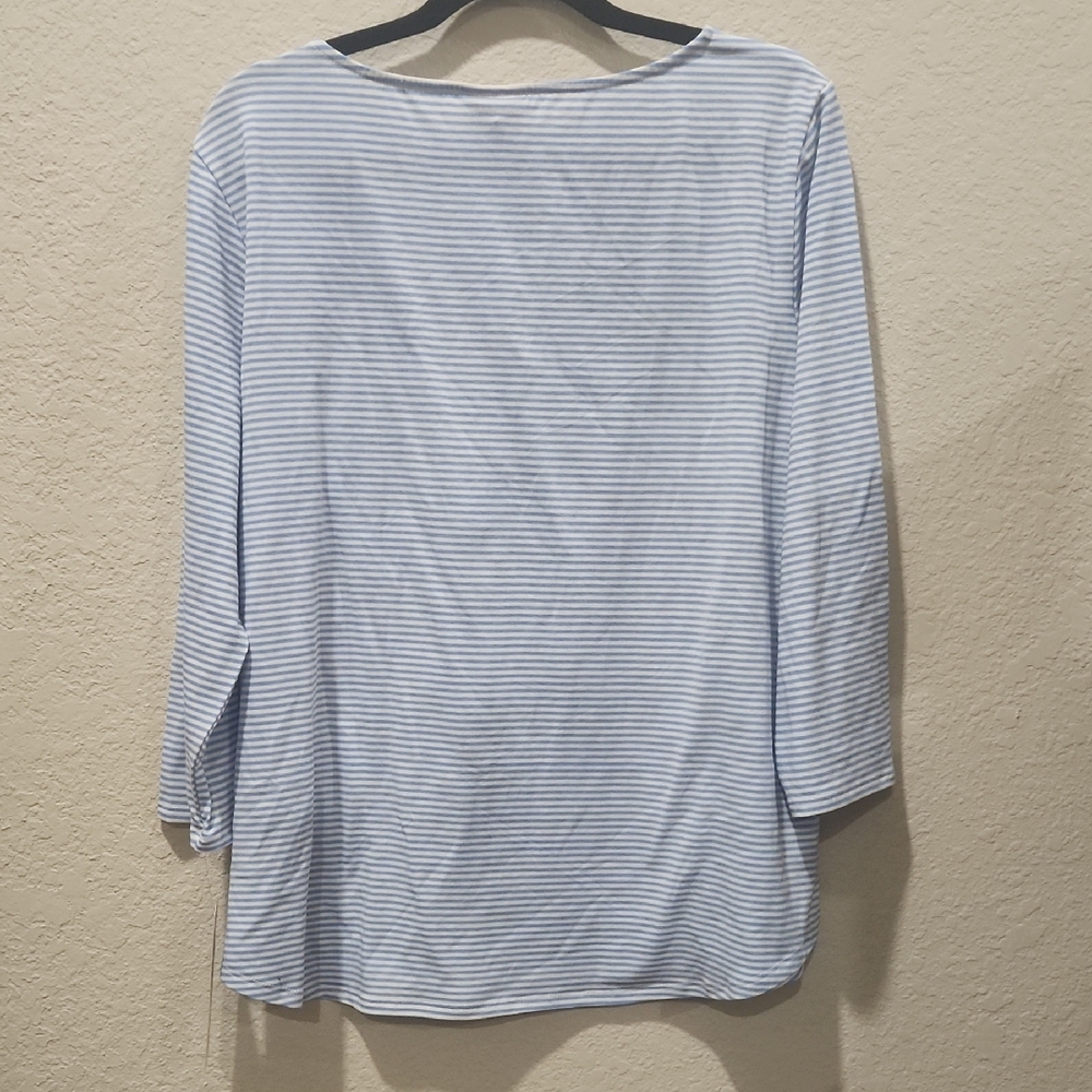 Ruby Rd. Blue and White Script Long Sleeve Top - Picture 8 of 9